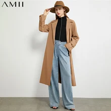 Amii minimalismo primavera autunno Trench donna causale solido risvolto cintura al ginocchio giacca a vento da donna giacca femminile 12020253