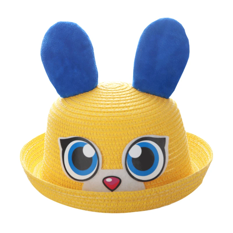 Детские летние шапки для девочек Панама с милым мультяшным котенком соломенные