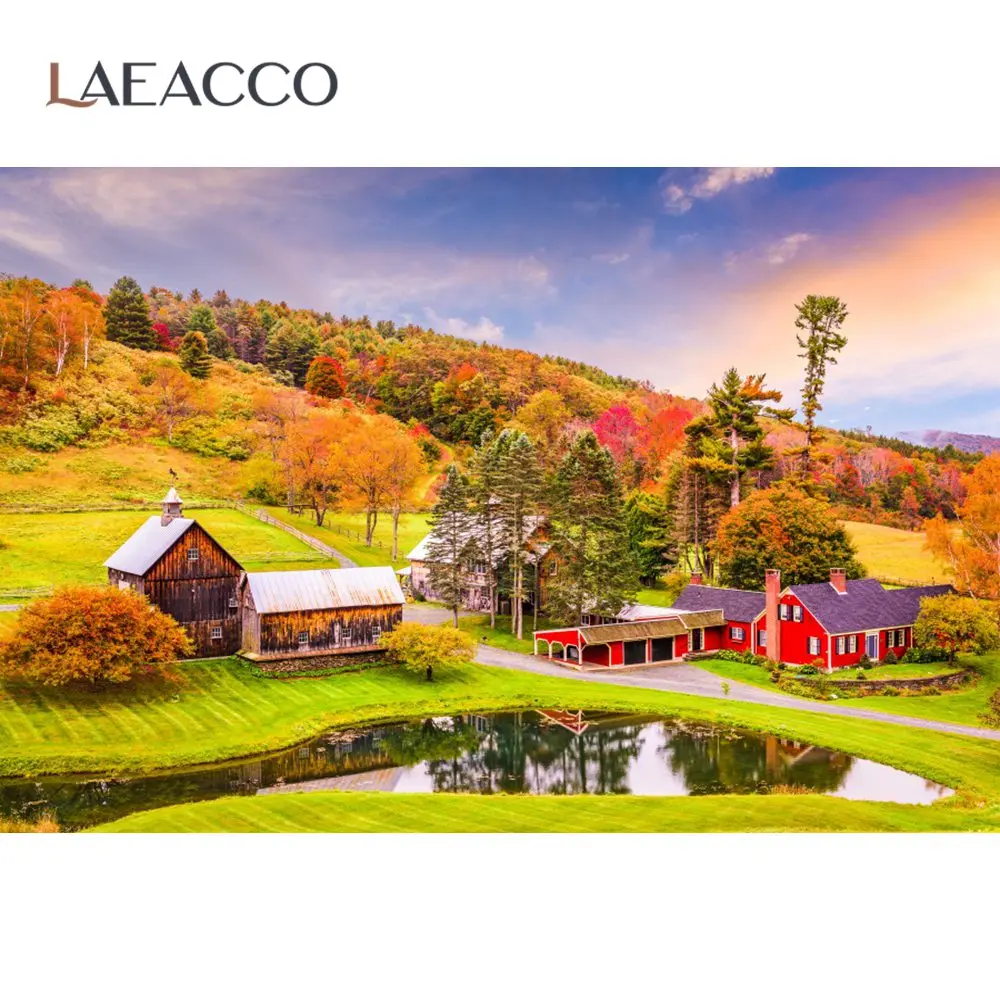 Laeacco-Countryside-Rural-Green-House-River-Mountain-Tree-Blue-Sky ...
