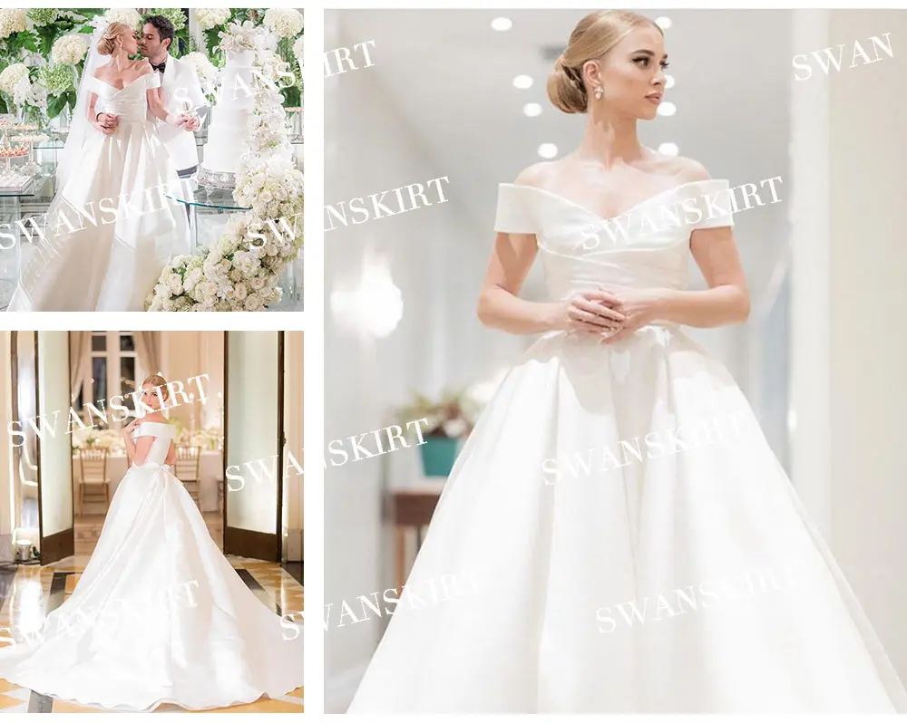 Vestido de Noiva простой с открытыми плечами свадебное платье Swanskirt с вырезом "лодочка" Атласное ТРАПЕЦИЕВИДНОЕ платье принцессы для девочек по индивидуальному заказу невесты ES01