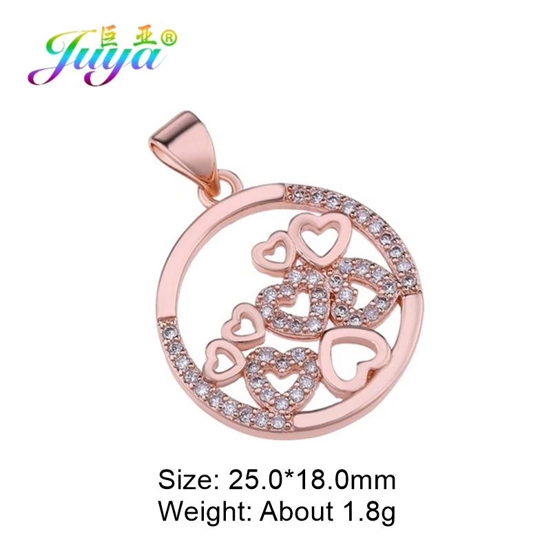 Juya Micro Pave Циркон золото/серебро/розовое золото Любовь Подвеска в виде сердца поставки для женщин модные ювелирные изделия - Окраска металла: Rose Gold