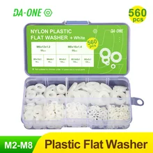 DA-ONE 560pcs White/Black Nylon Plastic Flat Washer Set M2/M2.5/M3/M4/M5/M6/M8 Plastic Washer Insulation Leak-Proof Gaskets Kit