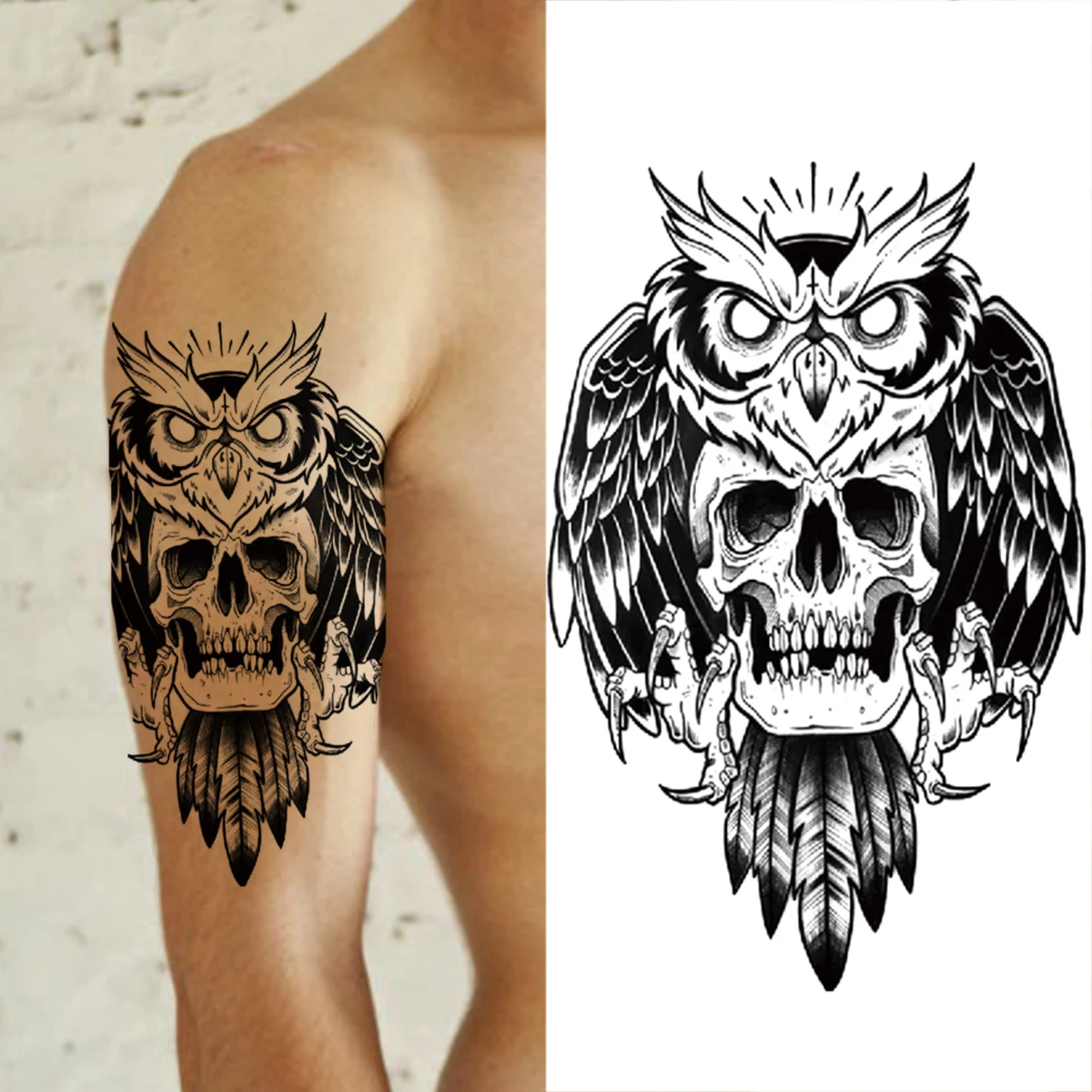 Leg Skull Owl Tattoo by Slawit Ink
