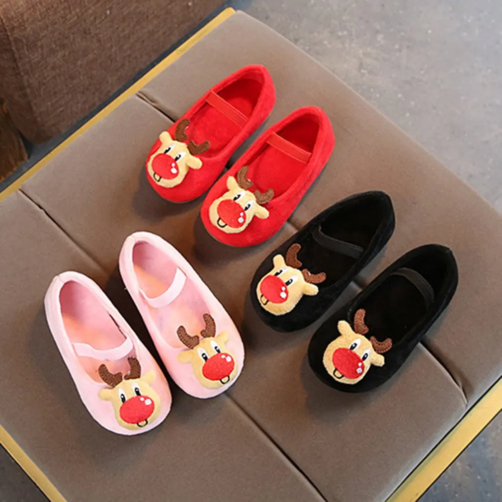 2018 Winter Children princess shoes Christmas elk velvet bean shoes antiskid kids Girl single shoes For 1-6Y toddlers girls New