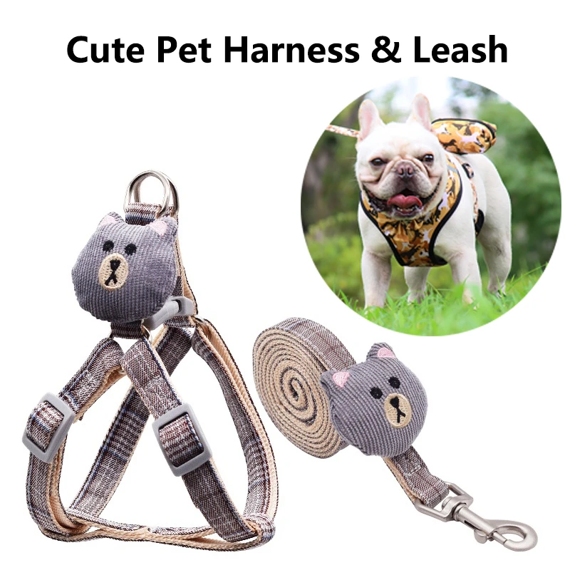 Arnés algodón con forma de oso de peluche para perros y gatos, correa ajustable de lujo con collar de cadena de plomo, juguetes para perros pequeños|Arneses| - AliExpress