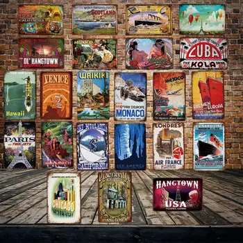 

[ DecorMan ] Hawaii Paris Monaco Moxico London Travel Poster TIN SIGN Custom Mural Painting Bar PUB Decor LT-1891