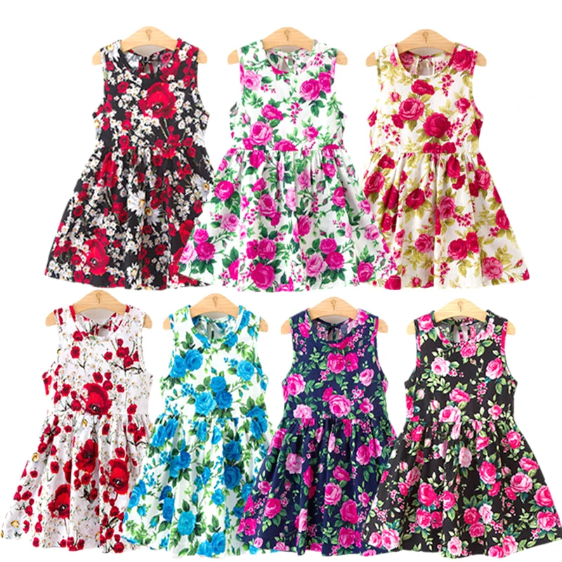 Girl Dress Cute 2020 Cotton Sleeveless Flower Print and Linen Floral Baby Spring Summer Dresses for Girls | Детская одежда и обувь