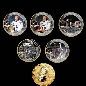 

5pcs/lot American Apollo Gold Plated Coin For The Earth to The Moon The First Step coins Souvenirs