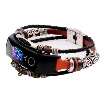 

For Fitbit Inspire Sport Watch Strap Fashion Ethnic Style Metal Watchband Retro Beaded Braid Bracelet For Fitbit Inspire Band