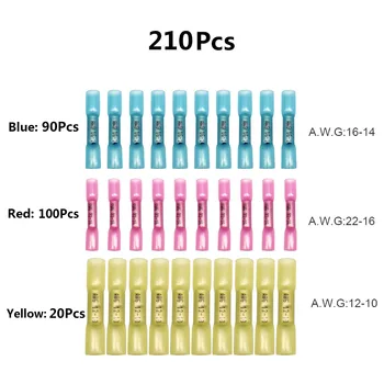 

210Pcs Mixed Waterproof Solder Seal Heat Shrink Terminals Electrical Wire Insulated Butt Connector Wire Cable Crimping Kit