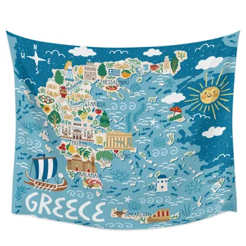 

Greece Island Map Cartoon Wall Hanging Tapestries Wall Decor Curtain Blanket Throw Scarf Sheet Towel Hypoallergenic Personalized