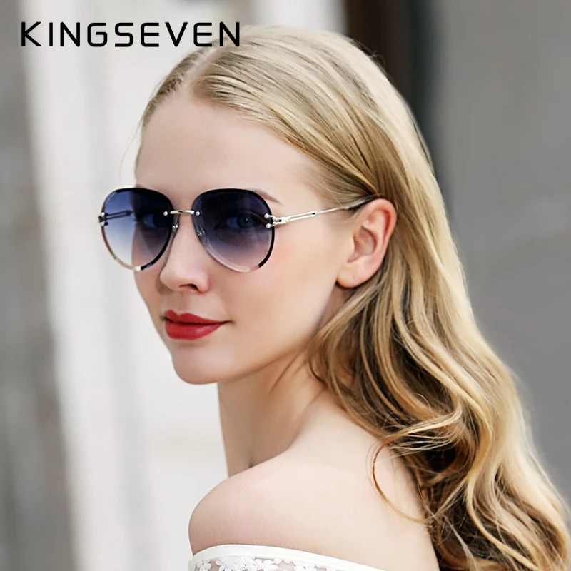 KINGSEVEN De Sol sin para mujer, diseño Vintage femeninos De anteojos De Sol, a la moda, con gradiente, de sol para mujer| - AliExpress