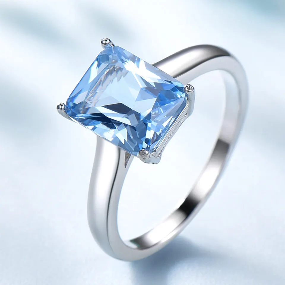 UMCHO-리얼 925 스털링 실버 주얼리 스카이 블루 토파즈 반지 귀걸이 목걸이, 여성을 위한 결혼 선물 고급 주얼리 세트 