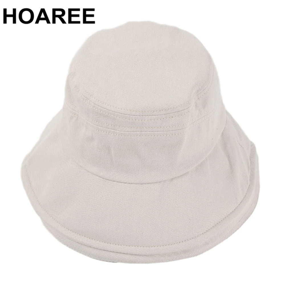 

HOAREE White Floppy Cap Sun Hat Women Ladies Wide Brim Beach Summer Bucket Hats Cotton Solid Foldable Chapeau