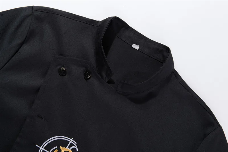 Unisex Embroidery Long Sleeve Chef Jacket Restaurant Hotel Kitchen Cooking Uniform Cafe Bakery Hair Salon Bar Waiter Work Shirt