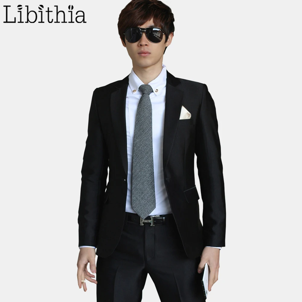 Günstig Libithia Luxus Männer Hochzeit Anzug Männlichen Blazer Slim Fit Anzüge Für Männer Kostüm Business Formale Party Blau Klassische Schwarz Geschenk krawatte