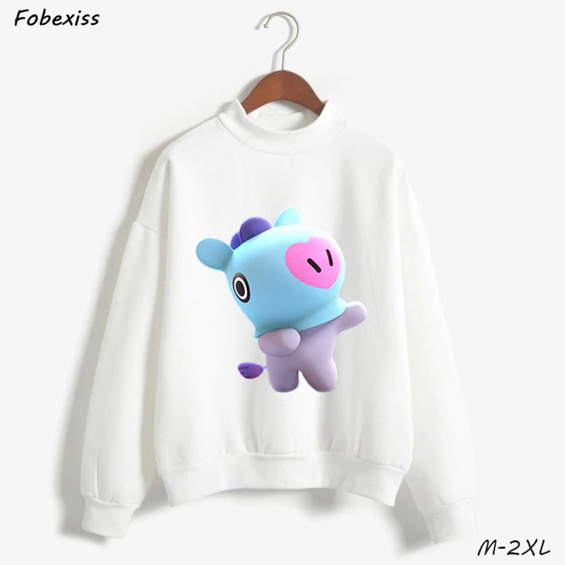 Kpop BT21 толстовки kawaii Мультфильм Белый О-образный вырез свитера размера плюс толстые свободные пуловеры осень зима модные женские толстовки