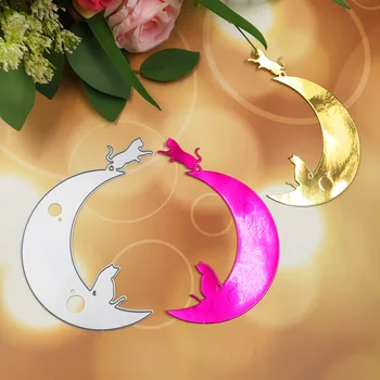 

Two Cats on the Moon Metal Cutting Dies Moon Cats Stencil for DIY Scrapbooking Cards Decorative 120x90mm