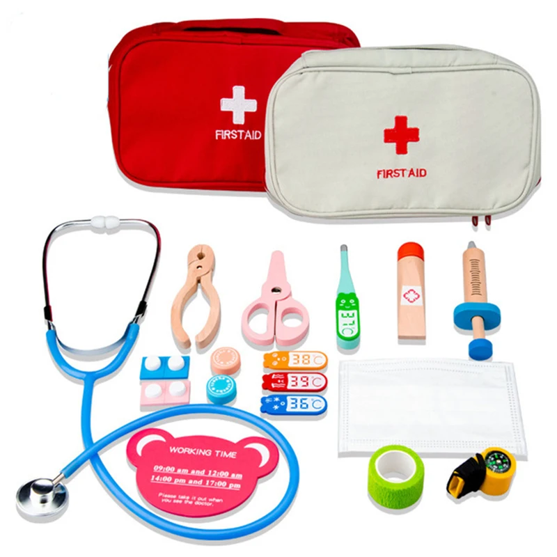 Enfants Simulation docteur valise filles infirmière Midicine boîte en bois thermomètre echomètre semblant jouer jouets hôpital jouer maison ensembles