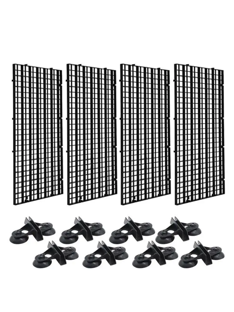 

4 Pcs Aquarium Divider Tray Plastic Grid Aquarium Egg Crate Light Diffuser Fish Tank Divider With 8 Pcs Sucker Clip Cleaner