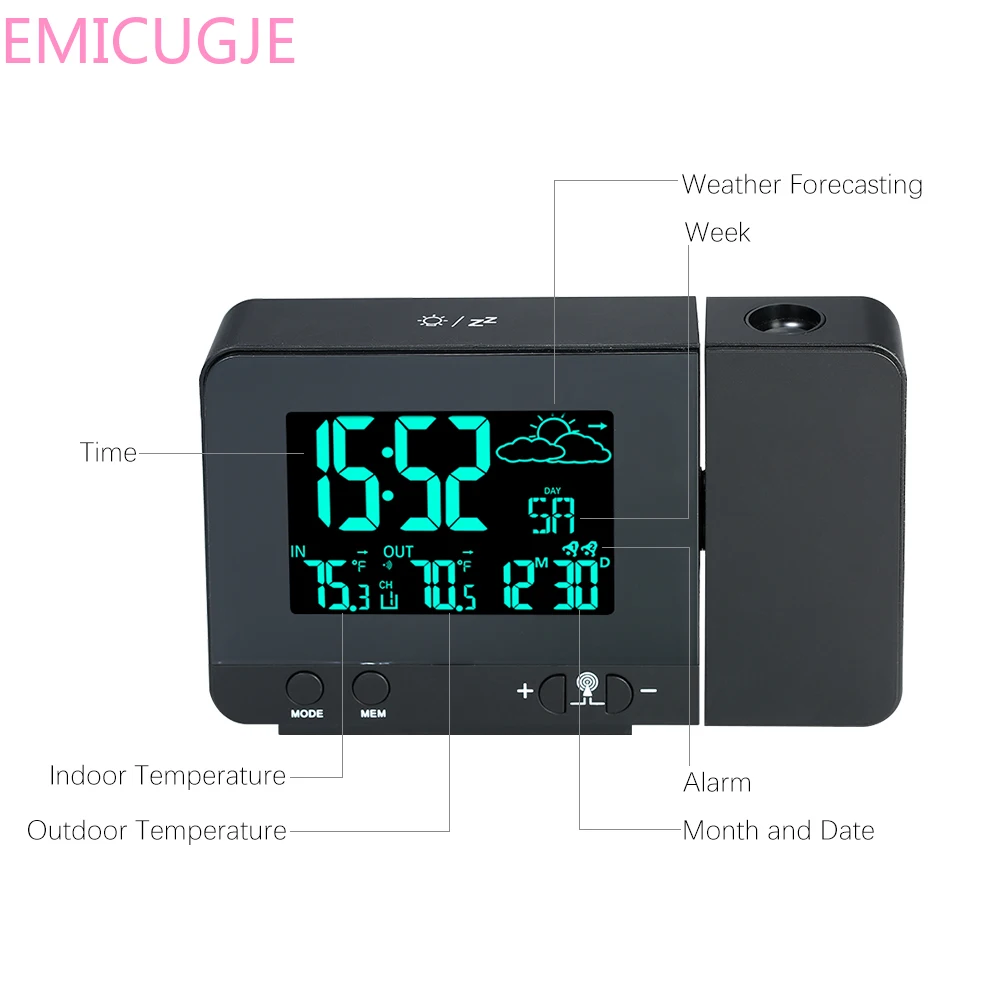 

USB Charging Alarm Clock Digital LCD Alarm Clock Weather Station Temperature Hygrometer Calendar Radio-Controlled