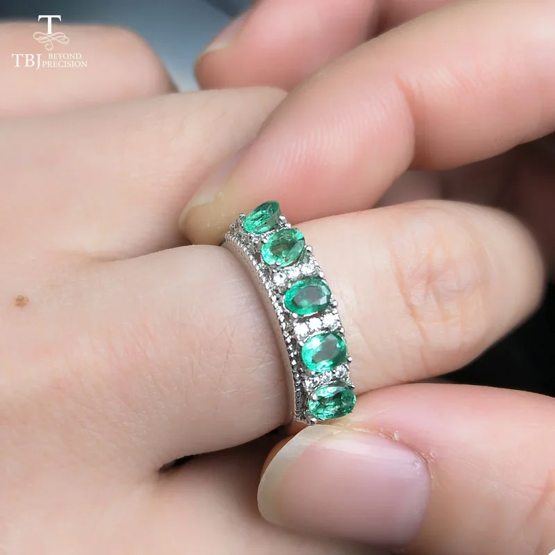 TBJ, природный Замбия зеленый изумруд драгоценный камень кольцо 925 стерлингового серебра для женщин Подарок на годовщину с шкатулка для ювелирных изделий