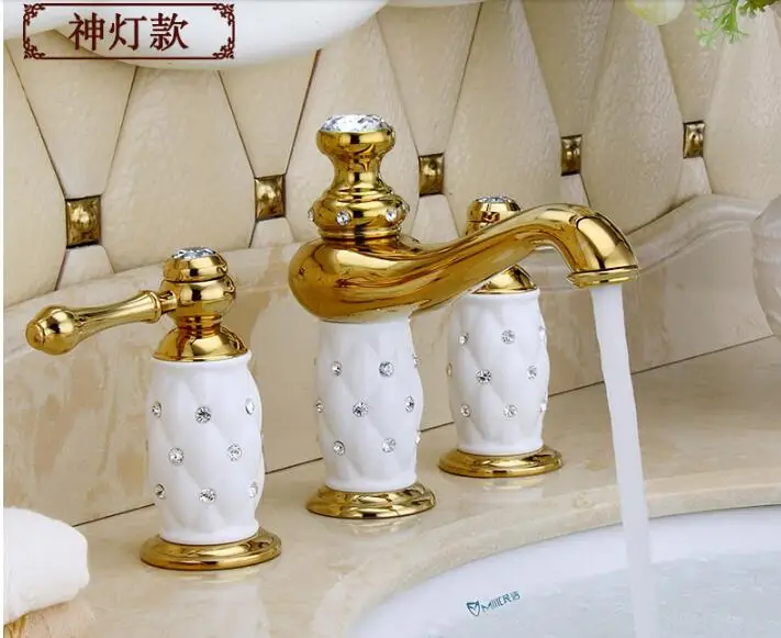 Vidric Fashion luxury bathroom faucet solid brass construction hot and cold gold finish 8' widespread basin faucet bathroom sink