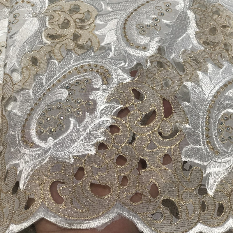 5 ярдов чистого золота ручной резки африканская кружевная ткань Нигерия высокое качество одежды кружевная ткань для шитья с большим количеством камней