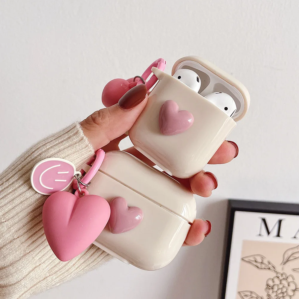 3D Heart Love Cute Silicone Earphone Accessories Case for AirPods Pro 2 3 Air Pods Cover Case Creative Smile Ornament Keyring