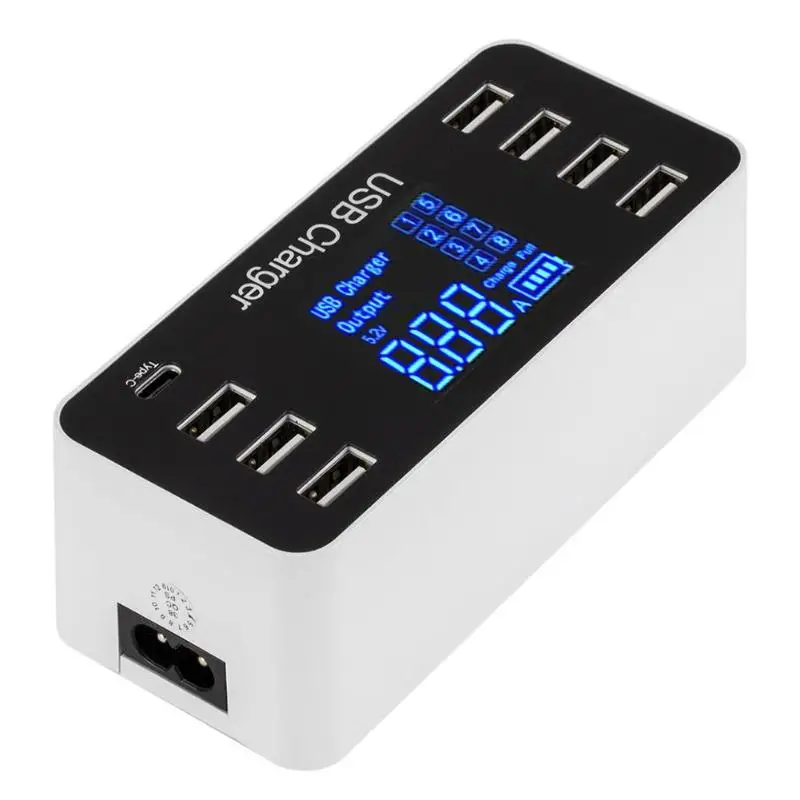8 портов USB адаптер ЖК дисплей 7 PD зарядный концентратор разветвитель с кабелем
