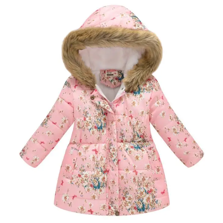 Winter Girl Coat Warm Baby Down Jacket Kids Fashion Printed Cotton Outerwear Children's Christmas Costume Dress For 3-10 Y Girls - Цвет: photo color
