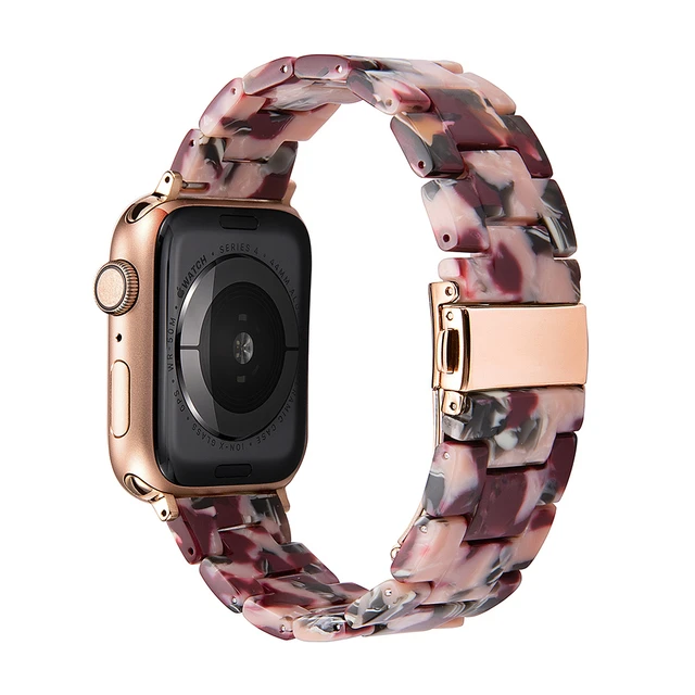 Resin strap for apple watch band 7 44mm 40mm 42mm 38mm 41 45mm correa transparent Loop watchband for iwatch 7 6 se series 5 4 3 Red Pinkflower