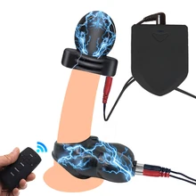6 Shock eléctrico modos de masaje jaula de pollo Hombre, Castidad, pene anillo de bloqueo Polla Control remoto inalámbrico vibrador SM sexo juguete