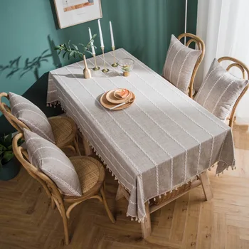 

MTL America Tablecloth with fringed cotton Linen Striped Tassel Tablecloth Hotel Christmas Decoration Cloth for Coffee bar