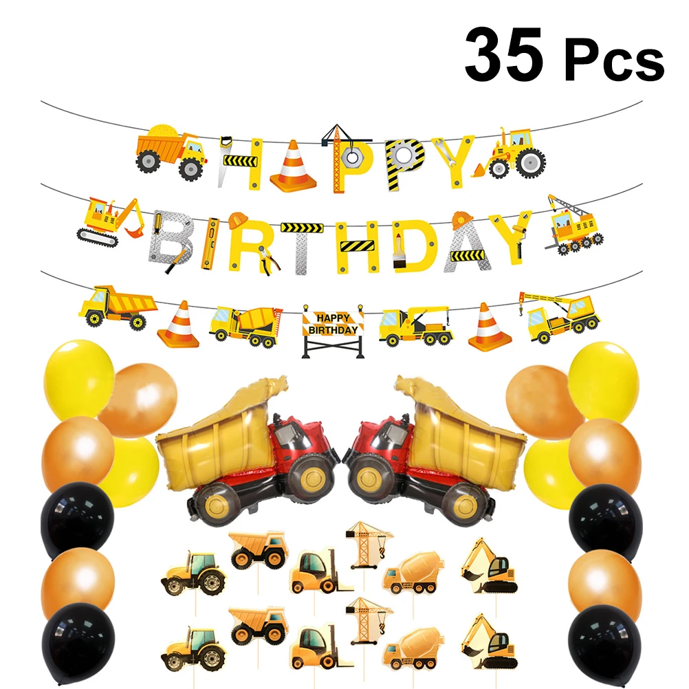 Camion De Construction Pelleteuse 35 Pieces Decorations De Fete D Anniversaire Fournitures De Fete Pour Enfants Garniture De Gateau Ensemble De Bannieres Et Cadeaux Aliexpress