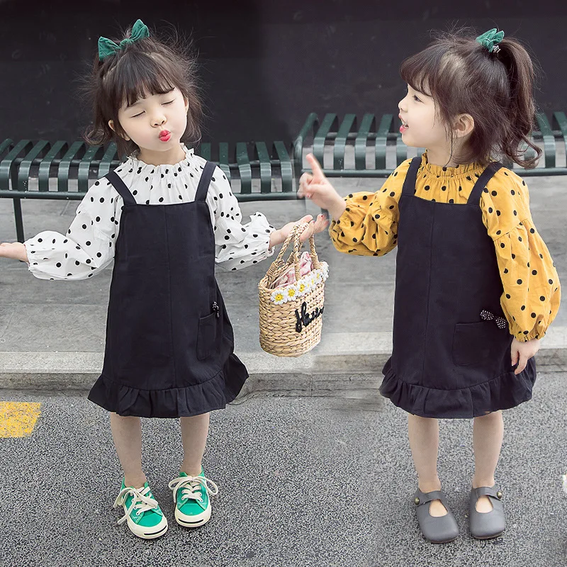 

Little Girl Sweet Spring Clothing Set Baby Strap Dress Two-Piece 2019 Spring And Autumn Girls Combo 1-Piece Ready