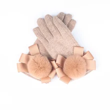 Женские кашемировые перчатки для улицы, женские модные перчатки, осенне-зимние меховые перчатки с шариками на сенсорный экран, милые теплые рукавицы, перчатки на полный палец, новинка