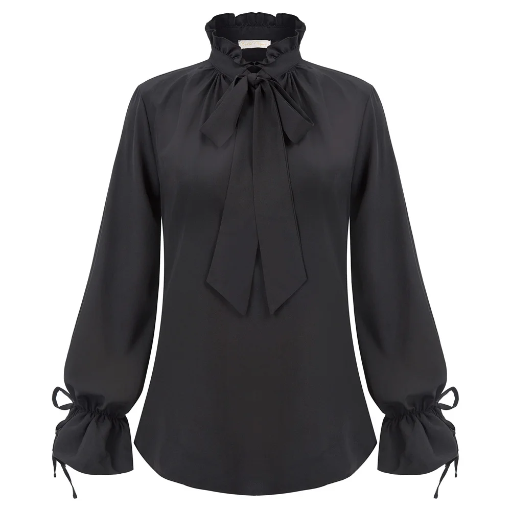 Belle Poque, элегантная кружевная блузка с высоким воротом, рубашка, модная, фонарь, сетка, женские блузки с длинным рукавом, осенние женские топы - Цвет: Black