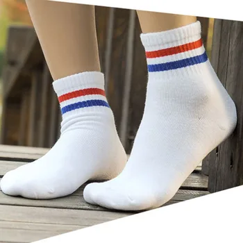 

Ankle Warm Woman Fashion White Color Blue Red Stripe Cheap Wholesale Socks Spring Winter 1 Pair of Unisex Cotton Socks Free Ship