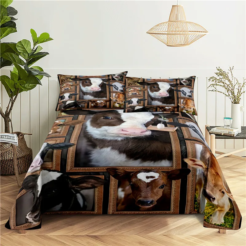 Cow Bedding Sheet Home Digital Printing Polyester Bed Flat With Pillowcase Print | Дом и сад
