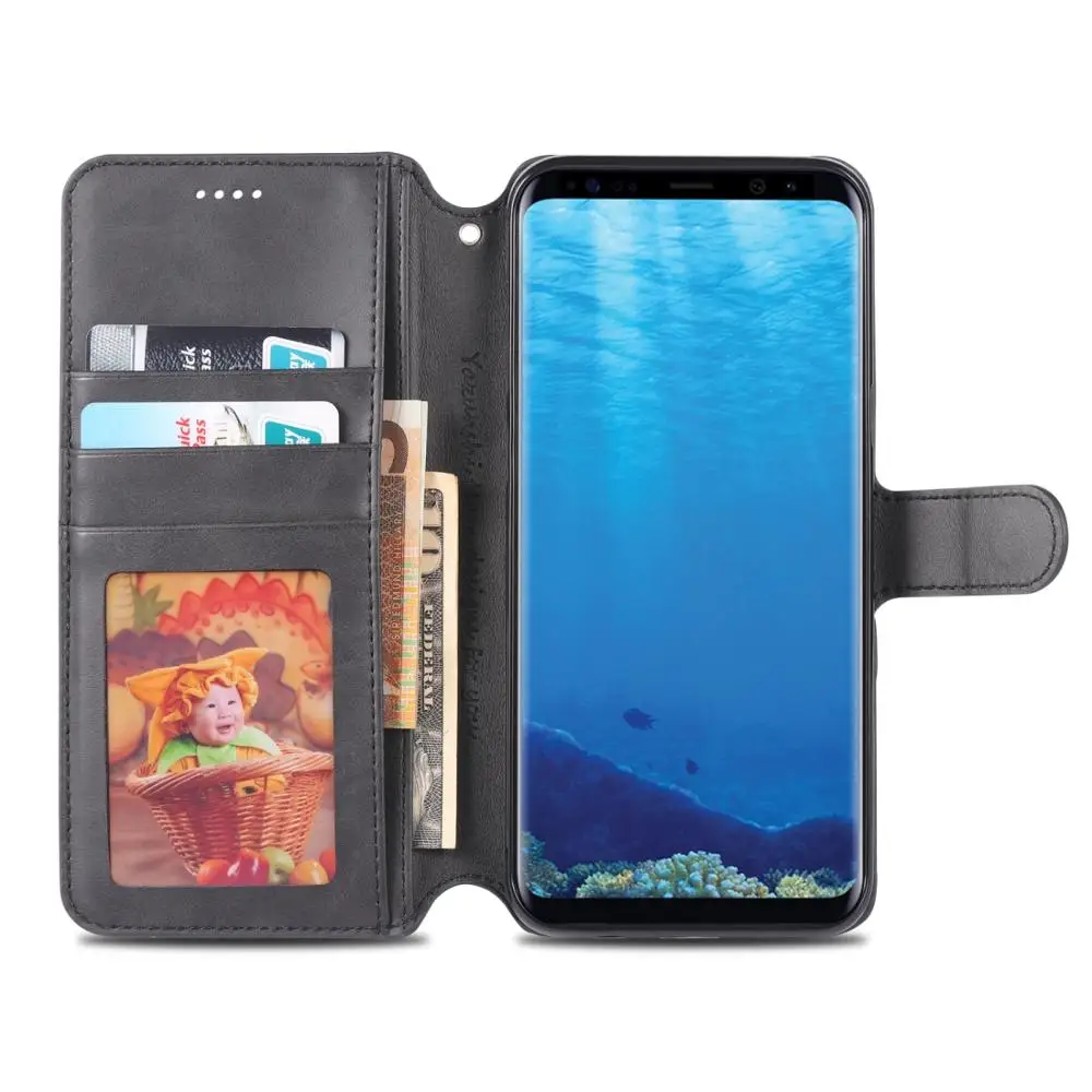 Чехол для телефона для Galaxy S8 Plus из искусственной кожи чехол с держателем и отделениями для карт и фоторамкой