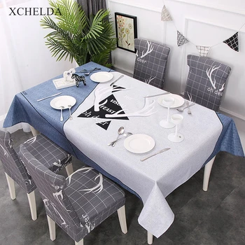 

Eating Desk Table Cloth Rectangular Carpet Waterproof Modern Blue Grey Geometric Linen Tablecloth Living room Dining Table Cover