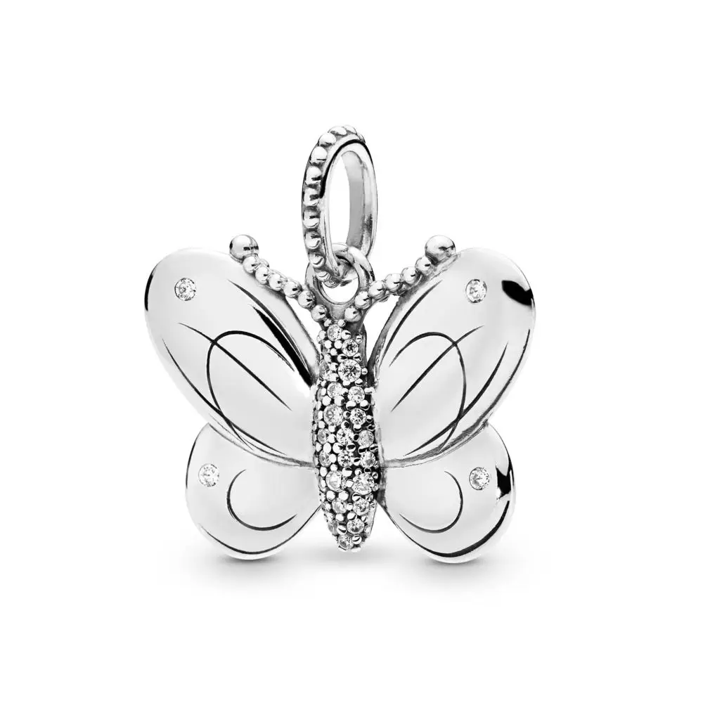 

2019 New Real 925 Sterling Silver Decorative Butterfly Pendant Fit pandora Bracelet Necklace Pendant Charm DIY Jewelry
