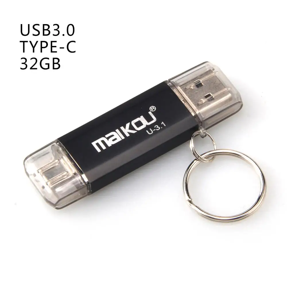 Maikou новейший 2в1 USB3.0 type-c usb флеш-накопитель USB3.0 OTG type-C 32GB - Цвет: black