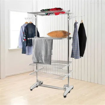 

Multi-function Clothes Hanger Foot foldable four-layer drying rack Clothing Bedroom Living Room Furniture save space Hang HWC