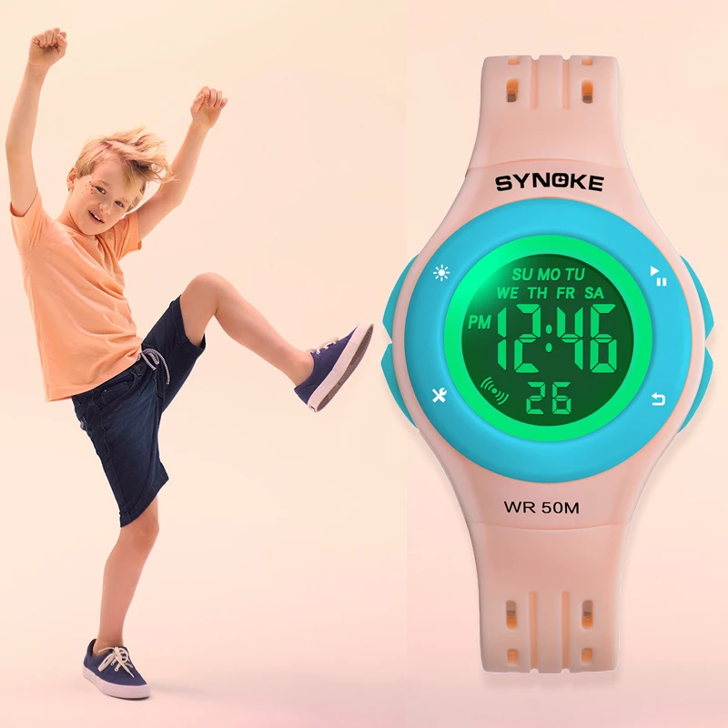 SYNOKE Sport Kids Watches Colorful Dial Design Watch Waterproof 50M PU Band Digital Wristwatches