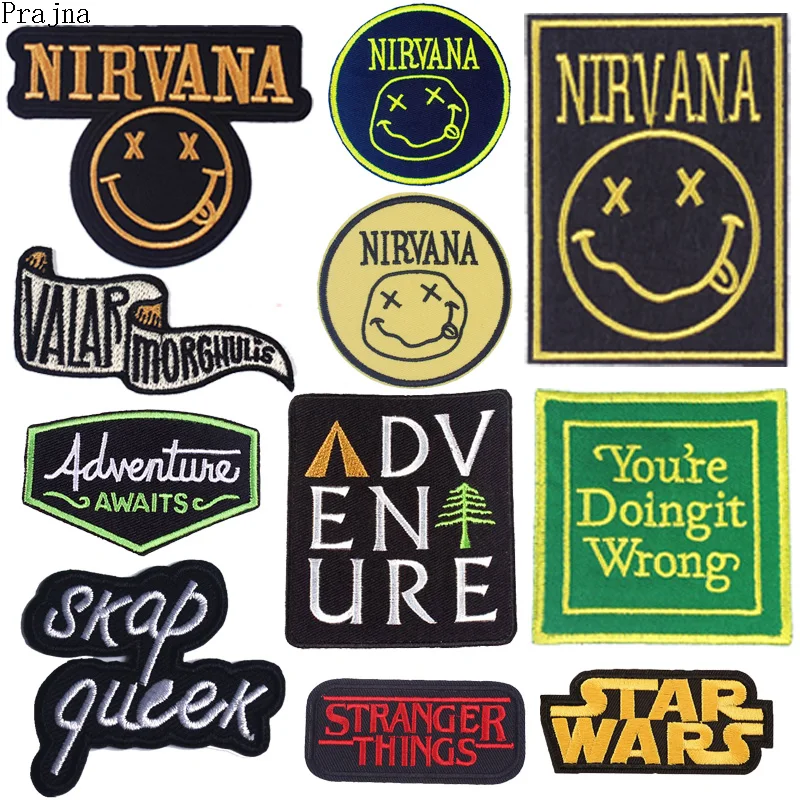 

Prajna Hippie Letter Patches Rock Band Patch Iron On Embroidered Patches For Clothes Stripes Star Wars Nirvana Patch Stickers