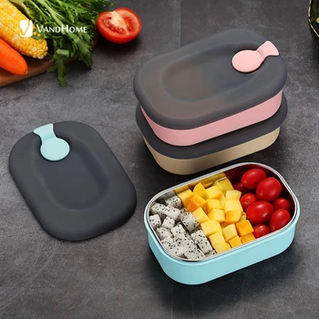 

VandHome Japanese 304 Stainless Steel Bento Box Microwave Lunch Box For Kids School Fruits Food Box Leakproof Lunch Container