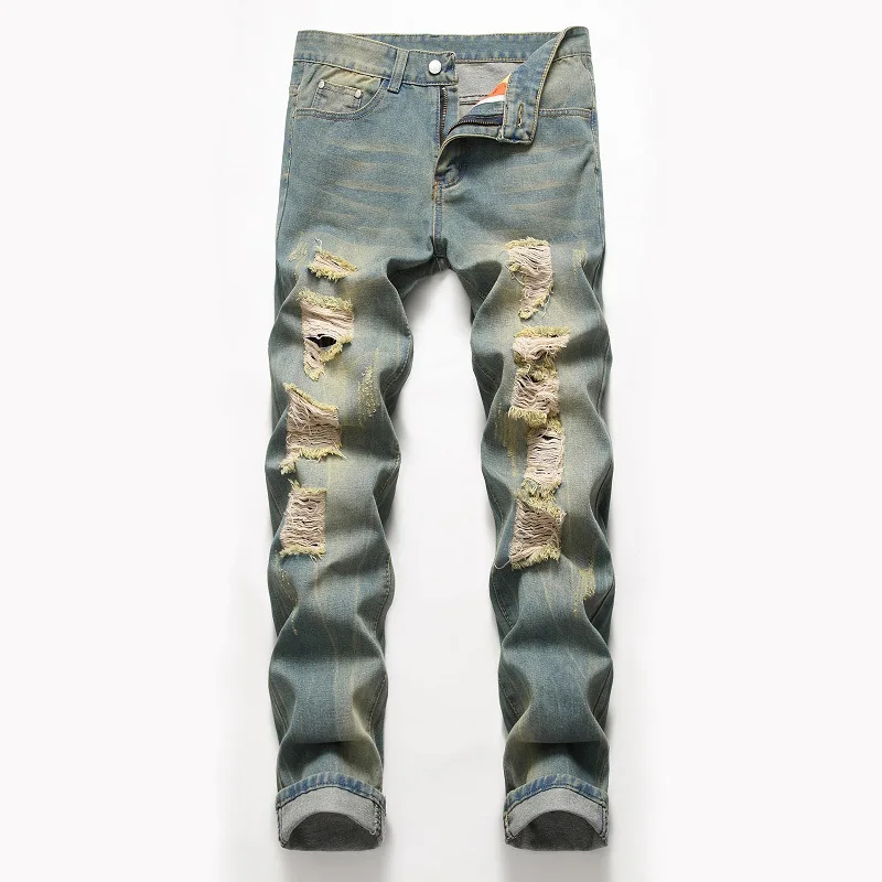 Модные уличные мужские джинсы, обтягивающие рваные джинсы, рваные джинсы в стиле панк, джинсовые штаны, мужские джинсы в стиле хип-хоп - Цвет: 203