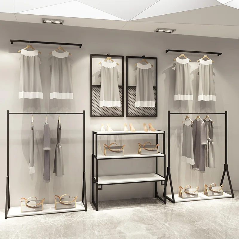 

Clothes Display Shelf Wall Front Hang WOMEN'S Clothing Store Shelf Display Rack Whiteboard Selling Clothes Rack Simple Hallstand